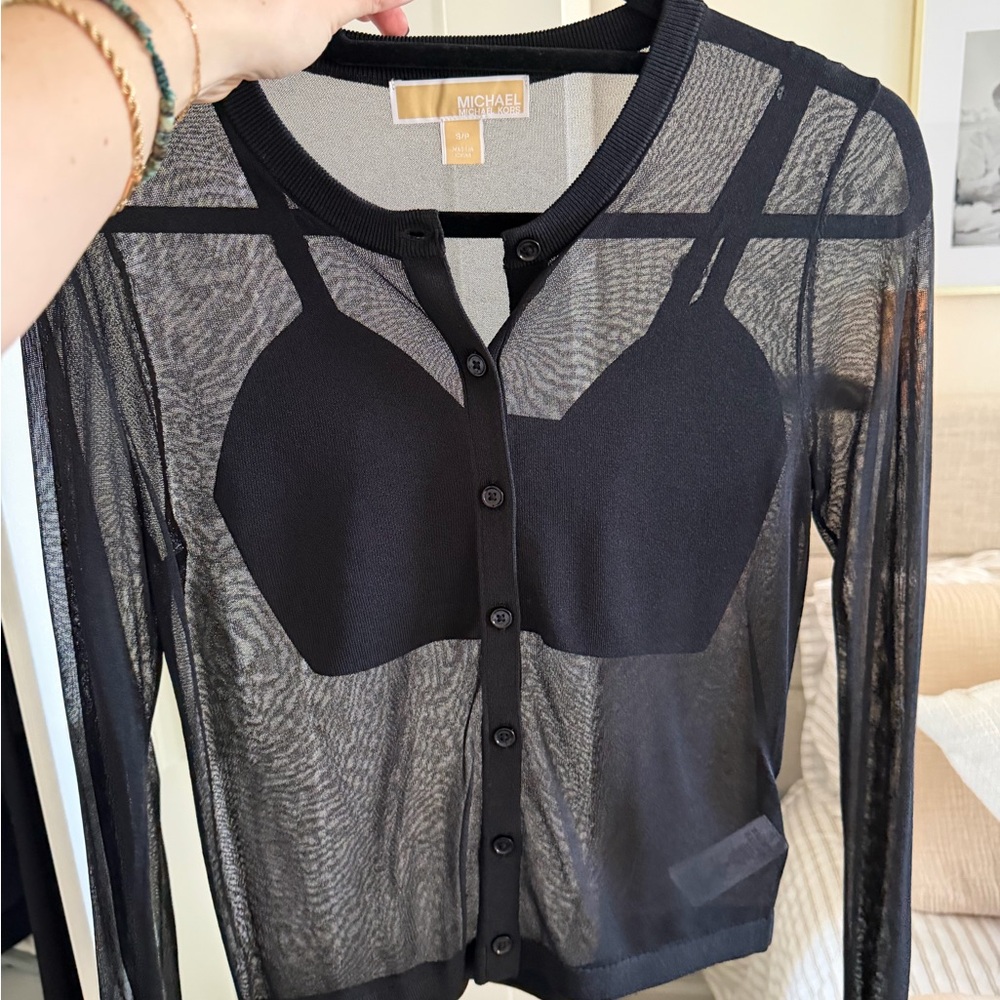 Michael Kors Black Sheer Button-Front Cardigan
